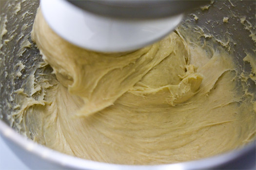 kneading the brioche dough with a machine