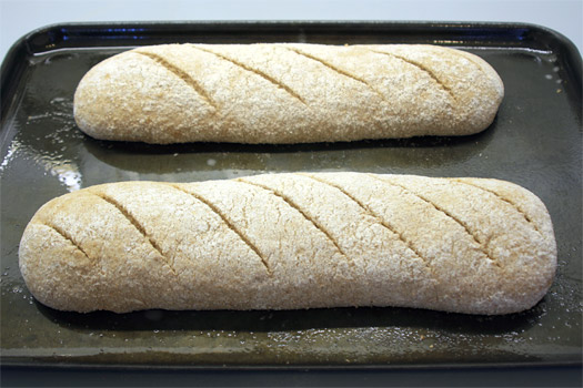 the wholemeal loaf on a tray, ready for the second rise