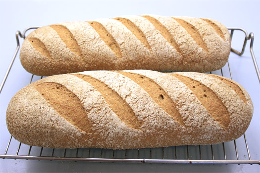 the baked loaves on a cooling rack