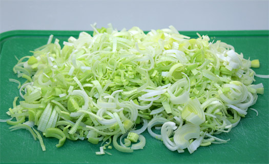 the chopped leeks