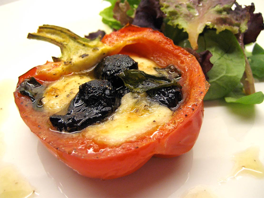 the finished stuffed peppers
