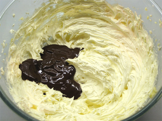 adding the chocolate to the butter icing