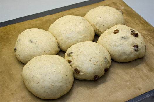 the hot cross buns after the final rise