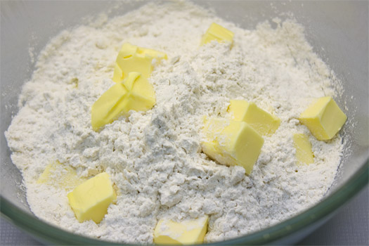 the flour and butter in a bowl