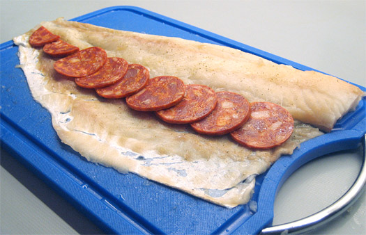 lining it with the chorizo