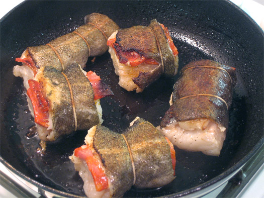 frying the portioned cod
