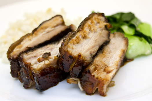 two slices of the finished chinese pork belly