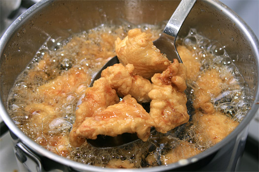 deep frying the chicken nuggets